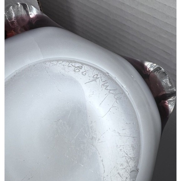 Art Studio Purple Glass Handkerchief Candle Holder Ashtray Paperweight Signed - Picture 4 of 7